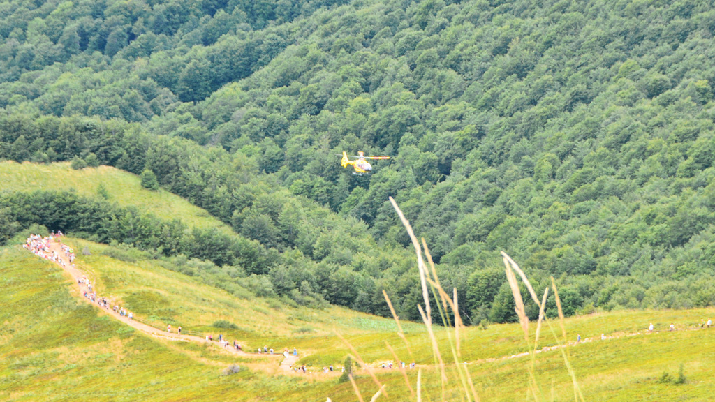 Rescue helicopter in action in the Bieszczady Mountains,Poland
