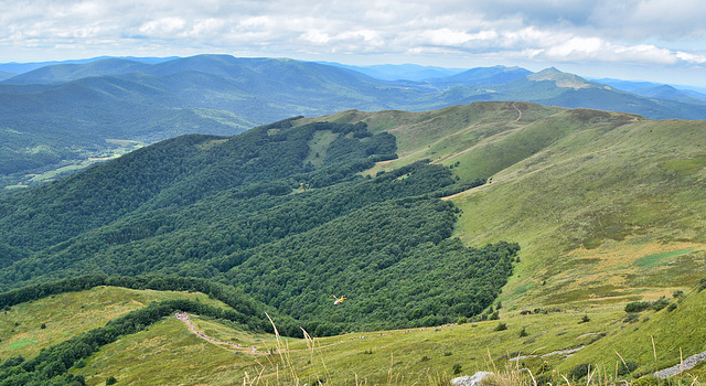 Rescue helicopter in action in the Bieszczady Mountains,Poland