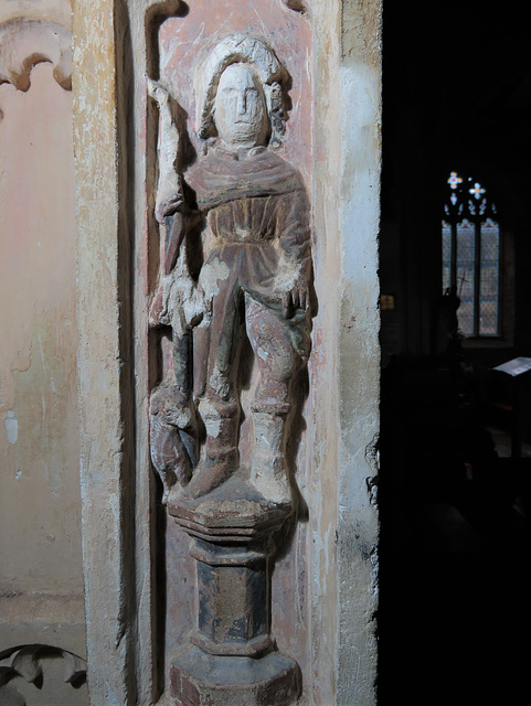 marldon church, devon , detail of late c15 screen with minature st roch