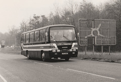 Happy Wanderer (Leiston Motor Hire) LYU 541P on the A11 at Barton Mills – 24 Mar 1985 (12-40)