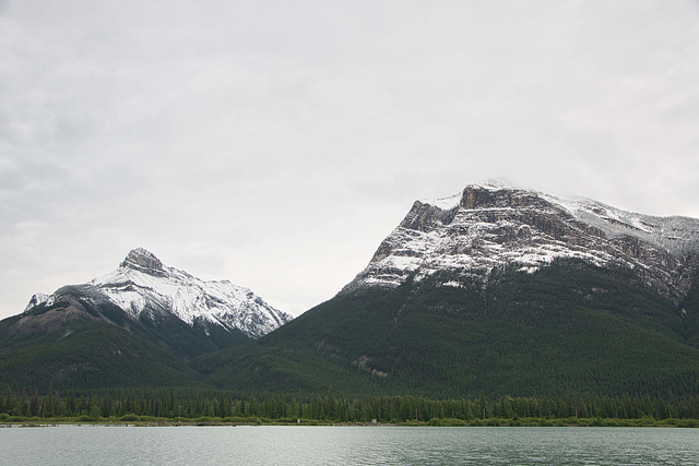 two mountains by evening light