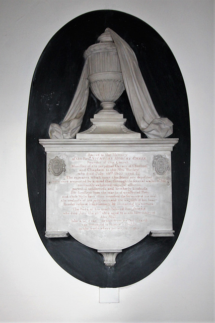 Memorial to Nicholas Cheek, St Philip's Church, Salford, Greater Manchester