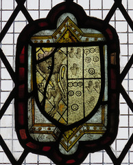 loddiswell church, devon , c16 glass with gylle, plessey and maynard  heraldry
