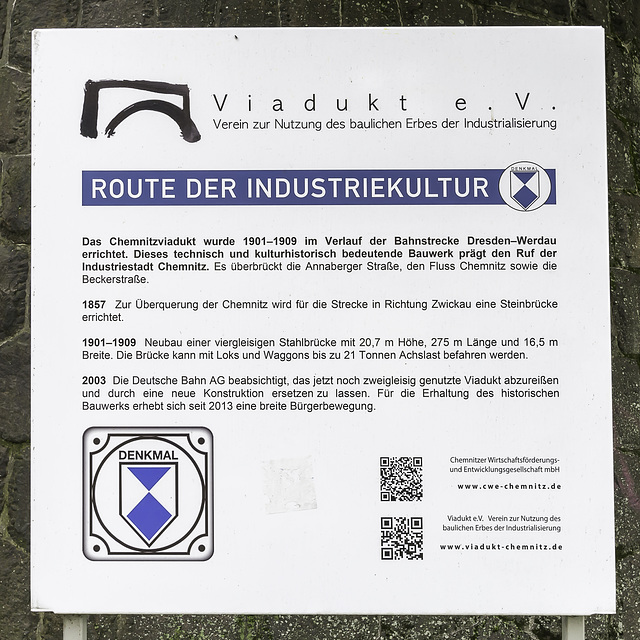 Hinweisschild am Chemnitzviadukt