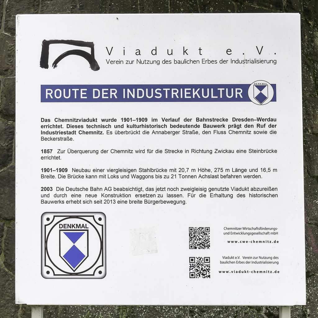 Hinweisschild am Chemnitzviadukt