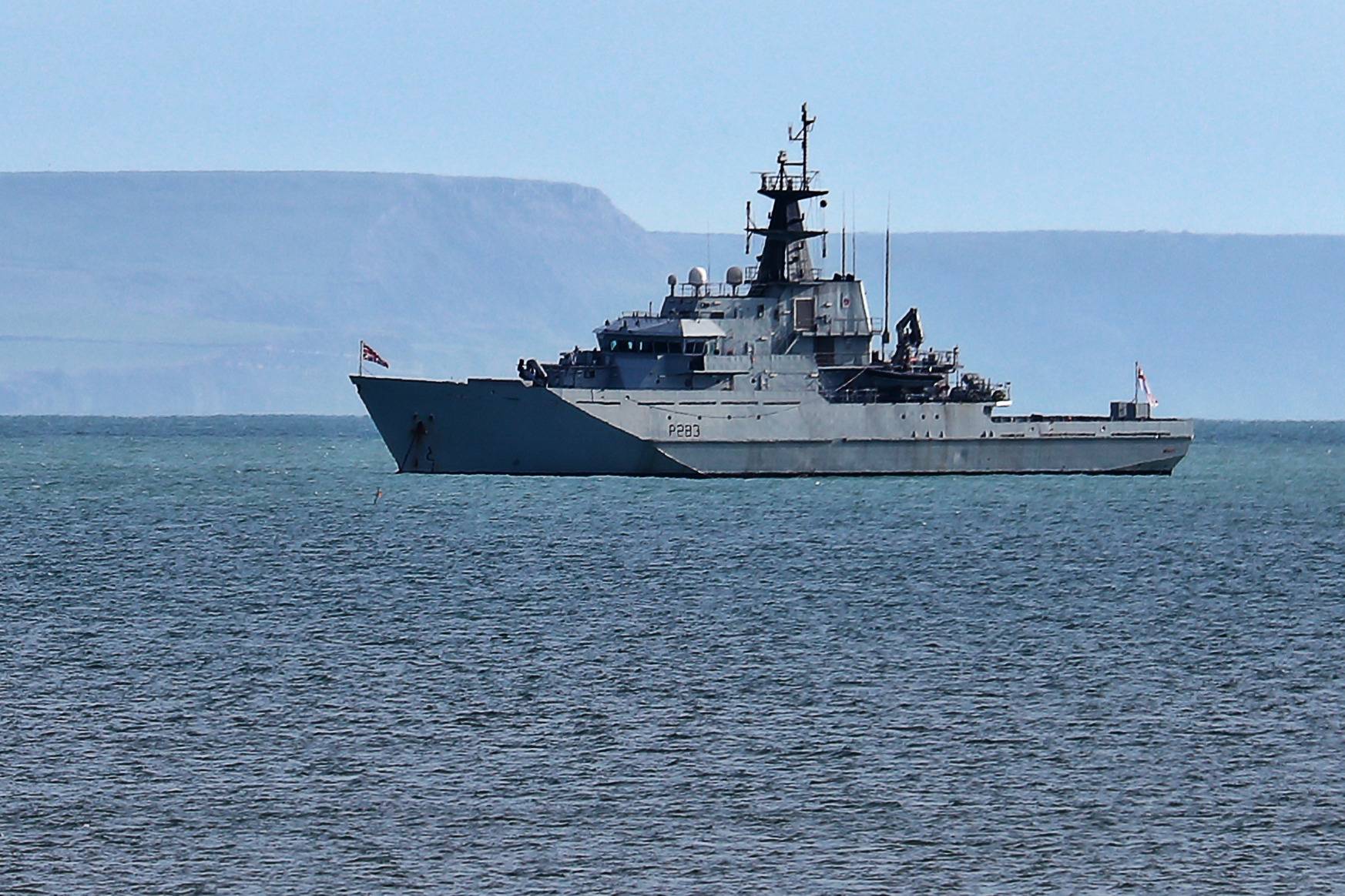 RIVER-class offshore patrol vessel HMS Mersey (P283) in Weymouth Bay