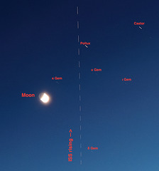 ISS rising between the Moon and Gemini