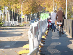 gewesene zwischenzeitliche Verkehrsführung: Baustelle Rammrathbrücke über den Teltowkanal, Warthestraße in Teltow, Blick in Richtung Kleinmachnow