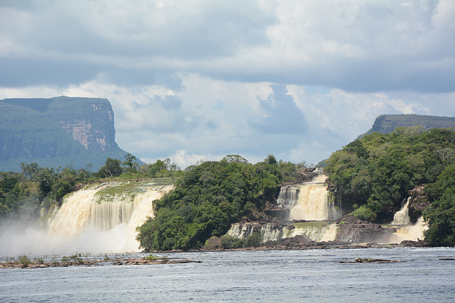 Venezuela, The Lake of Canaima with Waterfalls El Hacha and Vadaima