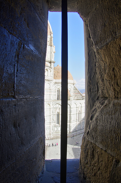A barred view of the Duomo