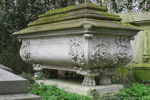 abney park cemetery, london,john jay, 1872, ornate sarcophagus on lion's paws