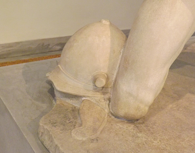 Detail of a Statue of a Fighting Gaul from the Agora of the Italians on Delos in the National Archaeological Museum of Athens, May 2014