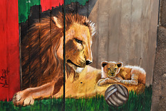 Lions painted on the fence!