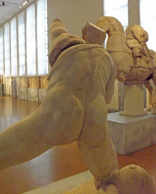 Detail of a Statue of a Fighting Gaul from the Agora of the Italians on Delos in the National Archaeological Museum of Athens, May 2014