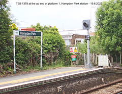 TEB 1378 at the up end of platform 1, Hampden Park station - 19 6 2023