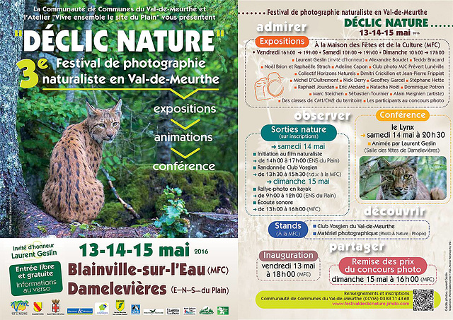 Venez nous faire un petit coucou sur le festival "Déclic Nature" les 13/14/15 mai 2016  et profitez pour découvrir la belle région lorraine