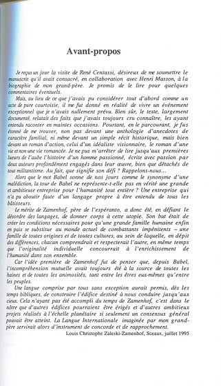 Dr Louis Christophe Zaleski-Zamenhof, avant-propos à la seconde édition  de la biographie du Dr Zamenhof “L'homme qui a défié Babel“