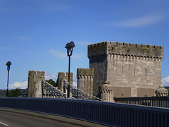 Suspension bridge and tower.