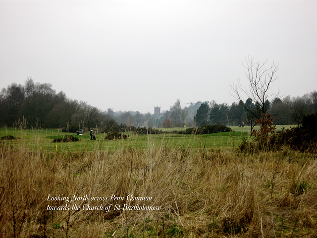 Looking North across Penn Common to the Church of St Bartholomew