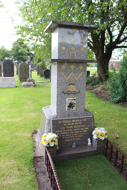Memorial to Gunner Paul Keegan (1971-1991), Kirkdale Cemetery, Liverpool