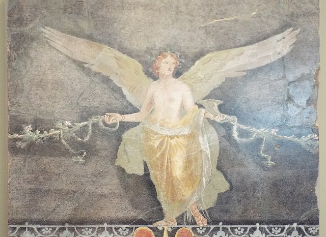 Detail of a Roman Wall Painting with Nike in the Getty Villa, June 2016