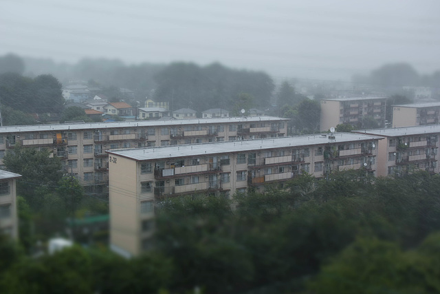 Apartment buildings in a storm
