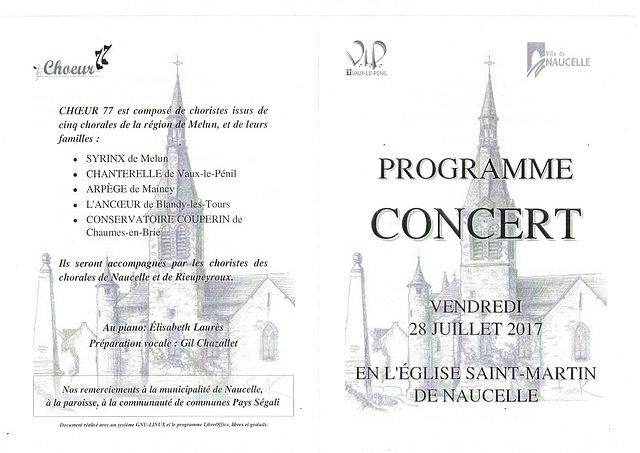 Programme concert Choeur77- Naucelle - 2017