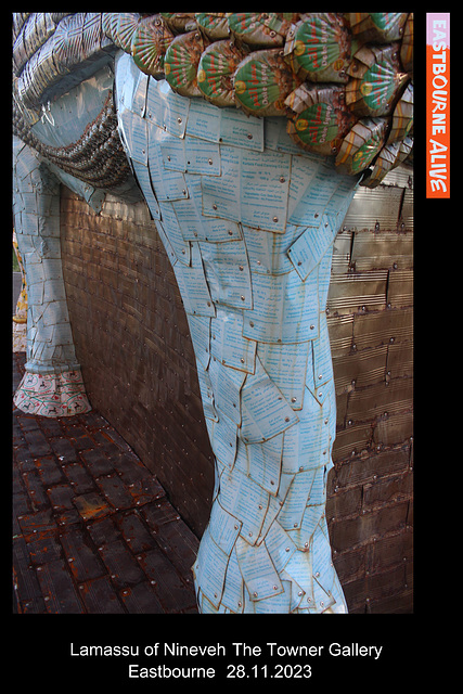 Lamassu of Nineveh - with legs made of date cans - outside Towner - Eastbourne 28 11 2023