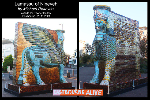 Lamassu of Nineveh - two sides - outside the Towner Gallery - Eastbourne - 28 11 2023