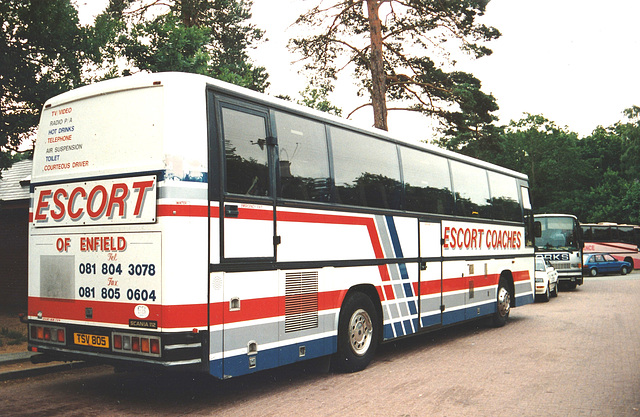 Escort Coaches TSV 805 (A599 XRP?) at the Barton Mills Picnic Area (A1065) – 6 Aug 1994 (234-6)