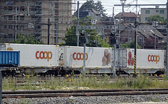 Für Güter die Bahn ( Kühlzug des Detailhändles Coop im Güterbahnhof Biel )