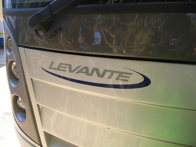 Caetano Levante logo carried by Burtons Coaches FJ08 KME at Haverhill - 3 Apr 2008 (DSCN1390)