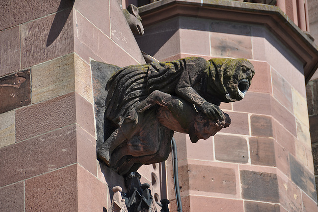 „Mann im Kapuzenmantel auf dem Rücken eines Jüngli