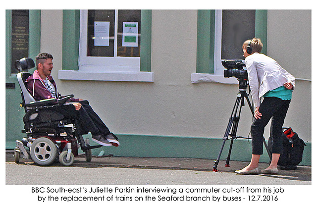 BBC interviews disabled commuter - Seaford - 12.7.2016 with caption