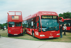 Preserved LT RM120 (SSL 809 ex VLT 120) and First London ESQ64993 (LK53 MBV) at Showbus, Duxford - 26 Sep 2004