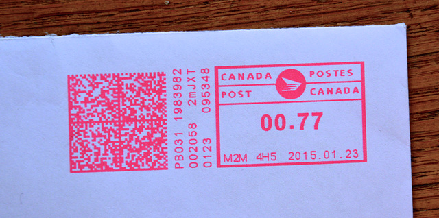 Pitney Bowes Canadian postage meter impression