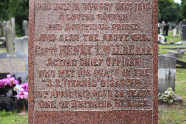 Memorial to Captain Henry Wilde, Chief Officer of the Titanic, Kirkdale Cemetery, Liverpool