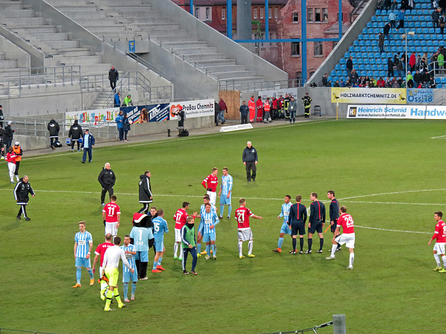 Nach dem Schlußpfiff CFC - VfR Aalen, Endstand 1 : 1