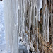 Eiszapfen entlang einer Felswand im Eistobel