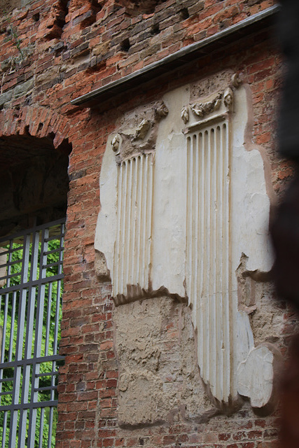 Remains of early eighteenth century plasterwork, Sutton Scarsdale Hall, Derbyshire