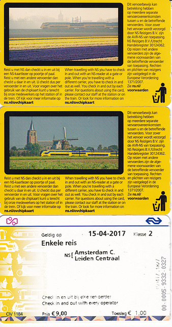 Bahntickets Leiden-Amsterdam