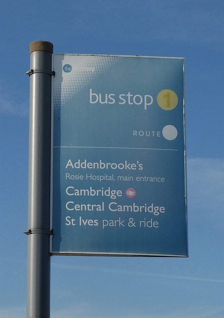 Busway bus stop at Trumpington P&R, Cambridge - 6 Nov 2019 (P1050033)