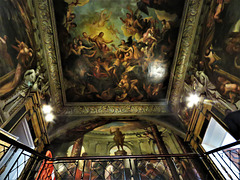 wollaton hall, notts ; stairwell paintings c17, c18: ceiling laguerre 1699 with thornhill additions, walls thornhill 1712