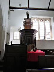 offwell church, devon ,c18 triple decker pulpit, 1724, carvings added 1784