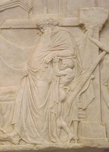 Detail of a Relief with a Representation of the Visit of Dionysos to Ikarios in the Naples Archaeological Museum, July 2012