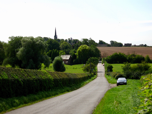 Looking to the Church of St. Andrew at Clifton Campville from above Mill Farm