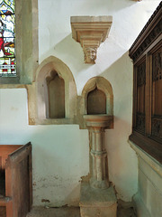 aldwincle st peter church, northants   (21) c13 pillar piscina