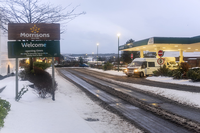 Morrisons Filling Station in the Snow, Dumbarton