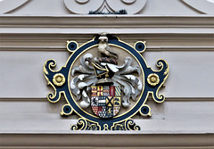 wollaton hall, notts; c16 house by robert smythson 1580-8; fireplace heraldry