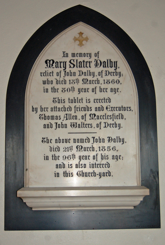 Memorial to Mary Slater Dalby, St Giles' Church, Church Street, Normanton, Derby, Derbyshire